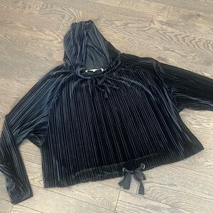 Rachel Roy Black Velvet Velour Pullover Longsleeve Hoodie Size L Dolman sleeves